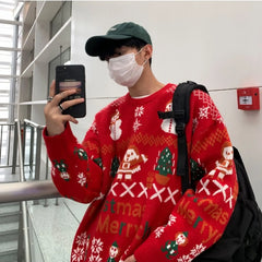 Threebooy Winter  Hip Hop New Line Loose Oversize Fashion Male and Female Lovers Same Red Korean Outwear Sweater