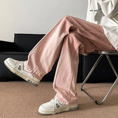 Threebooy Pink Baggy Jeans Men Fashion Retro Gradient Black Jeans Men Streetwear Hip-hop Loose Straight Jeans Mens Vintage Denim Trousers