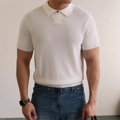 Threebooy  New Men's Clothing Light Luxury Business Polo Shirt Casual Slim-fit Knitted Solid Color Short Sleeve T-shirt High Quality Tops