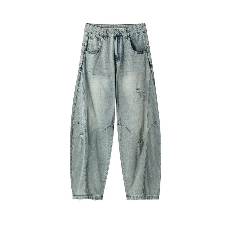 Threebooy Loose Fit Jeans Men Baggy Wide Leg Denim Pants Patchwork Ripped Light Blue Wash Hip Hop Streetwear Fashion New 2025 autumn jeans
