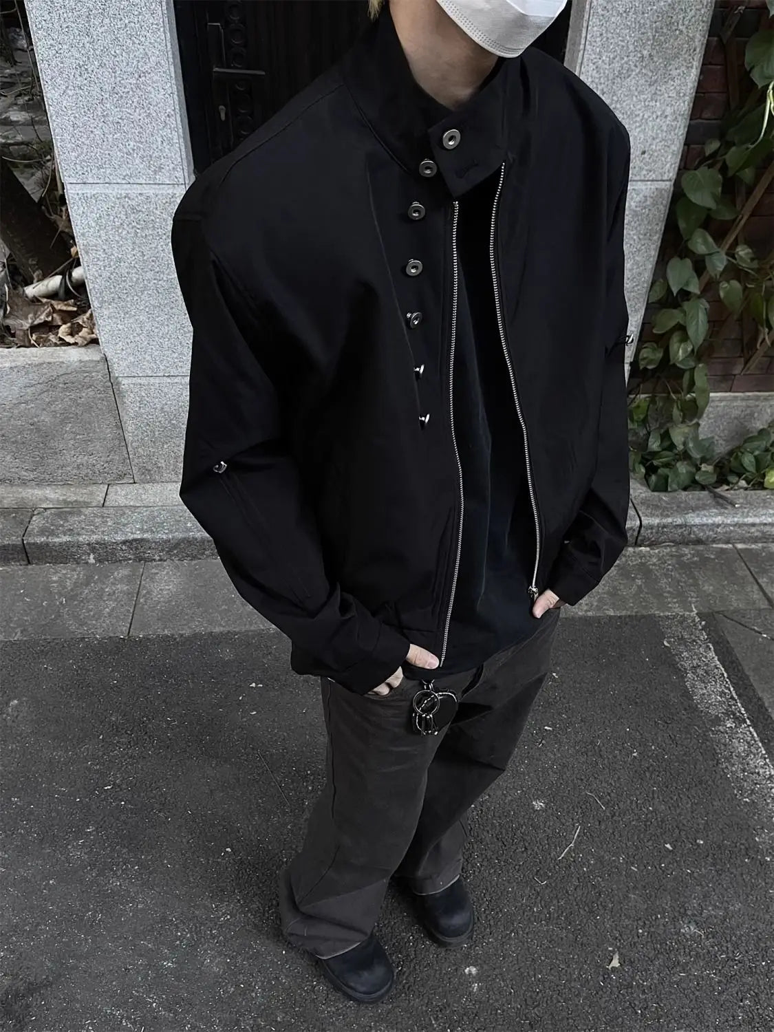Threebooy American Retro Multi-button Stand Collar Design Jacket Men Korean Hip Hop Coat High Street Hip-hop Solid Color Classic Jacket