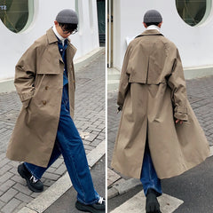 Threebooy men's coat Autumen Thin loose long trench men Innovative cuff design Lightweight trench coat man