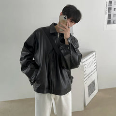 Threebooy  Leather Jacket Men's Spring New Trend Korean Autumn PU Leather Casual Baseball Uniform