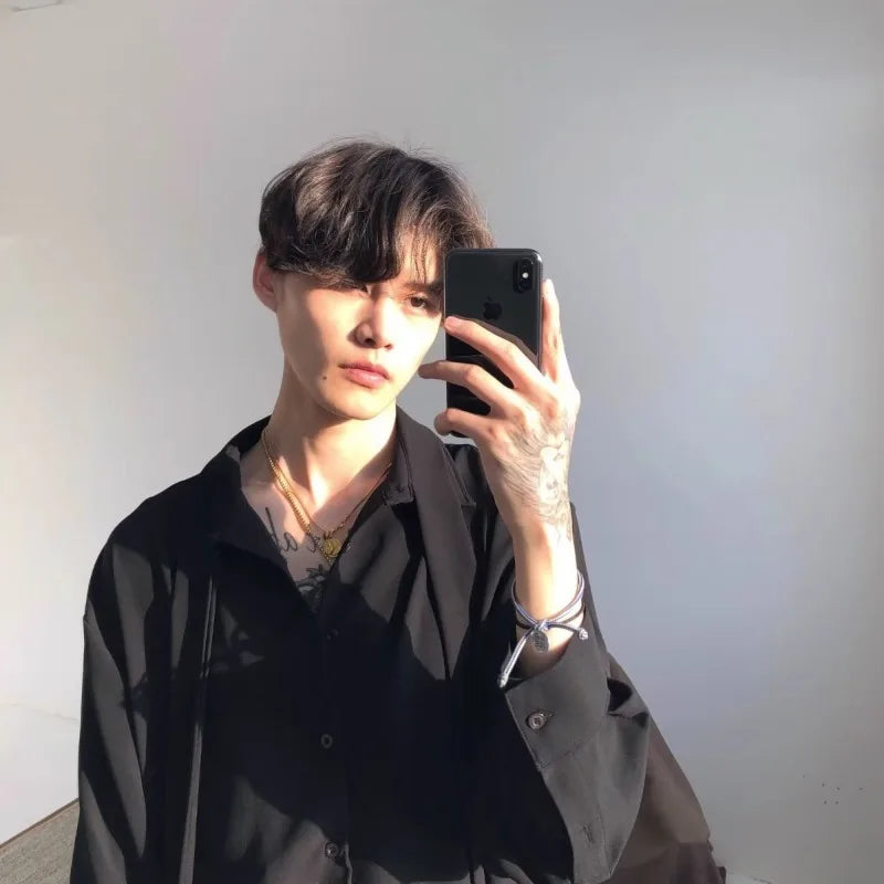 Threebooy Japanese Fashion High-end White Shirts Men Women Korean Version 2025 New Trendy Design Solid Color Handsome Long-sleeved Tops