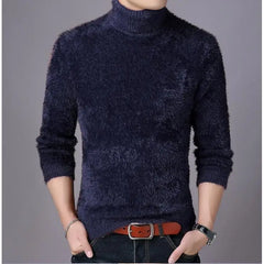 Threebooy  Men's High Neck Sweater Autumn Winter New Fashion Imitation Mink Plush Warm Plush Knitwear