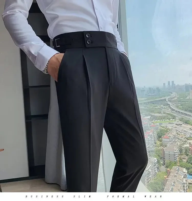 Threebooy Nadir Coffee Color Men's Trousers Classic Trendy Paris Button Single Pleat Slims Smooths Your Silhouette Business Casual Pants