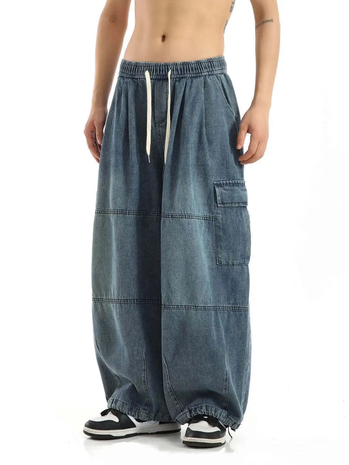 Threebooy Y2k Black Baggy Cargo Jeans Trousers Men Streetwear Casual Hippie Jogging Wide leg Oversize Old Money Vintage Denim Pants