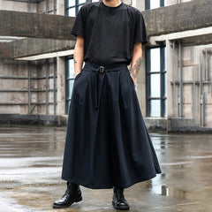 Threebooy Japan Streetwear Fashion Loose Casual Wide Leg Pant Men Punk Hip Hop Gothic Skirt Pants Black Harem Trousers Genderless Clothes