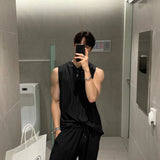 Threebooy Summer Clothing Men's Casual Tank Tops Set Luxury Korean Streetwear O Neck Solid Drape Vest+Trousers 2 Piece Suit 2024 New