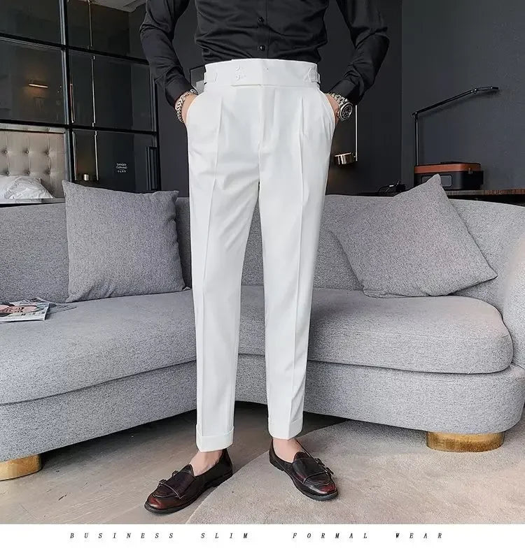 Threebooy Nadir Coffee Color Men's Trousers Classic Trendy Paris Button Single Pleat Slims Smooths Your Silhouette Business Casual Pants