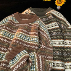 Threebooy Korean Lazy Style Christmas Sweater for Men Autumn Winter New High-end Striped Sweater Top Unisex Vintage Knitted Jacket