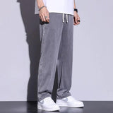Threebooy Men's Summer Ice Silk Jeans/Male Elastic Waistline Loose and Comfortable Tencel Jeans Drawstring Korea Casual Trousers M-5XL