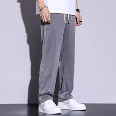 Threebooy Men's Summer Ice Silk Jeans/Male Elastic Waistline Loose and Comfortable Tencel Jeans Drawstring Korea Casual Trousers M-5XL