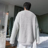 Threebooy Fleece Sweaters Men Korean Thicken Warm Knitting Autumn Winter Loose Casual Mohair Long Sleeve Pullovers Streetwear