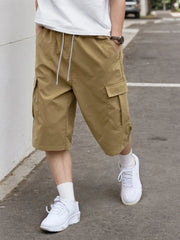 Threebooy  plus Size Men's Workwear Capri Pants Casual Street Style Suitable for Daily Outings