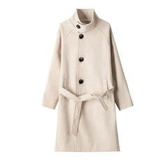 Threebooy New 2025 Autumn Winter Men Imitation Wool Overcoat Stand Collar Mid Long Single Breasted Windproof Warm Coat Fashion Outerwear