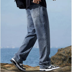 Threebooy  Korean Style Loose Jeans Men's Wide Leg New Jeans  Blue Jeans Straight Wide Leg Pants Korean Style Trousers Men's Jeans Clothing