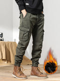 Threebooy New Multi-Pockets Winter Cargo Pants Men Fleece Liner Thick Warm Slim Fit Joggers Streetwear Casual Cotton Thermal Trousers