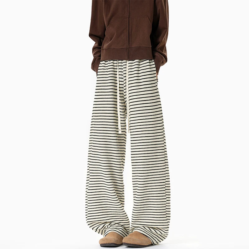 Threebooy Black Casual Pants Men Fashion Retro Striped Pants Men Streetwear Hip-hop Loose Wide Leg Pants Mens Trousers Large Size 4XL