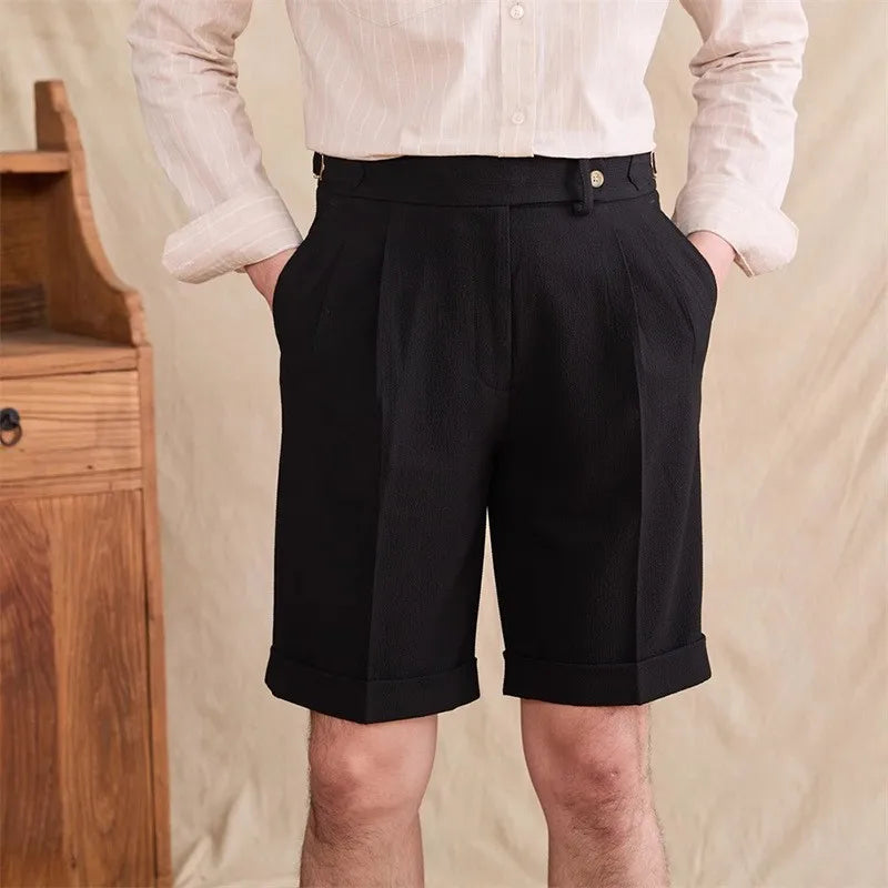 Threebooy New Men Summer Slim-fit British Style Suit Shorts Light Luxury Business Straight-leg Shorts Leisure Button-down Half-pants M-3XL
