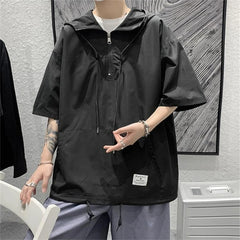 Threebooy Men's Summer Hoodies Casual T-shirt Solid Color Harajuku Style Hooded Tshirts Male Loose Pullovers