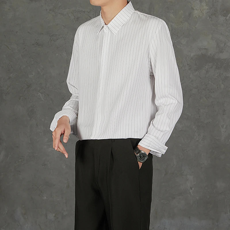 Threebooy  New Naples Business Men Shirts Light Luxury Textured Lapel Striped Long Sleeve Cardigan Leisure Premium Commuter Blouse S-4XL