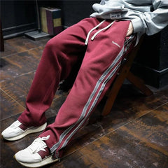 Threebooy Trousers Straight Men's Sweatpants Autumn and Winter Male Sports Pants Striped Cotton Elastic Wide Baggy Tracksuit Bottoms Retro