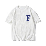 Threebooy Flocking Embroidered Letters Short Sleeve T-Shirt Thin Fashion Jacquard Top Oversize Summer Loose Casual O-Neck Men's Clothes