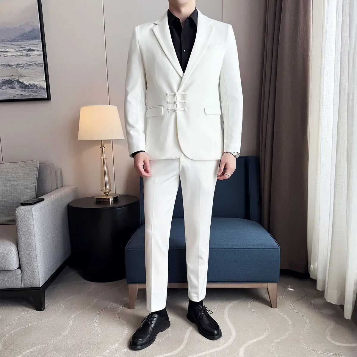 Threebooy  Men's 2 Piece Set Suit Version New Style Button Slim Fit Fashionable High-End Casual Business Formal Wedding Groom