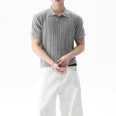 Threebooy  New Trendy Jacquarded Men Polo Shirt Light Luxury Casual Business Solid Color Knitted Short Sleeve T-shirt Fashion Stretchy Tops