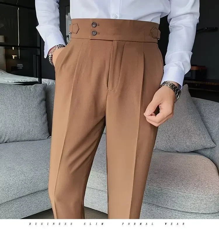 Threebooy Nadir Coffee Color Men's Trousers Classic Trendy Paris Button Single Pleat Slims Smooths Your Silhouette Business Casual Pants