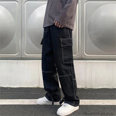Threebooy Wide Leg Jeans Men loose Hip Hop Casual Men's Straight Baggy Denim Pants Streetwear Skateboard Pant Neutral Trousers Plus Size