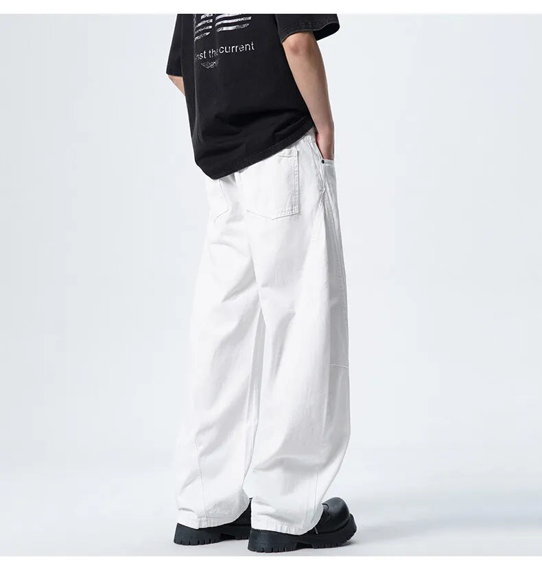 Threebooy Mens Loose Fit Patchwork Wide Leg Washed Jeans Vintage Denim Pants Casual Streetwear Comfort Trendy Baggy Trousers Hip Hop
