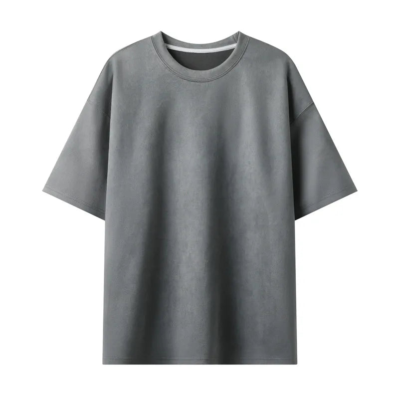 Threebooy  Summer Short-sleeved T-shirt Men Oversized Casual Suede T Shirt Men Streetwear Loose Solid Color O-neck Tshirt Mens Top M-3XL