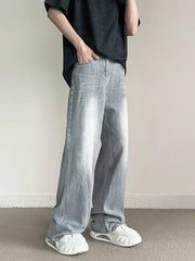 Threebooy New Vintage Gray Baggy Jeans Men Fashion Harajuku Casual Y2k Pants Straight High Street Male Wide Denim Trousers