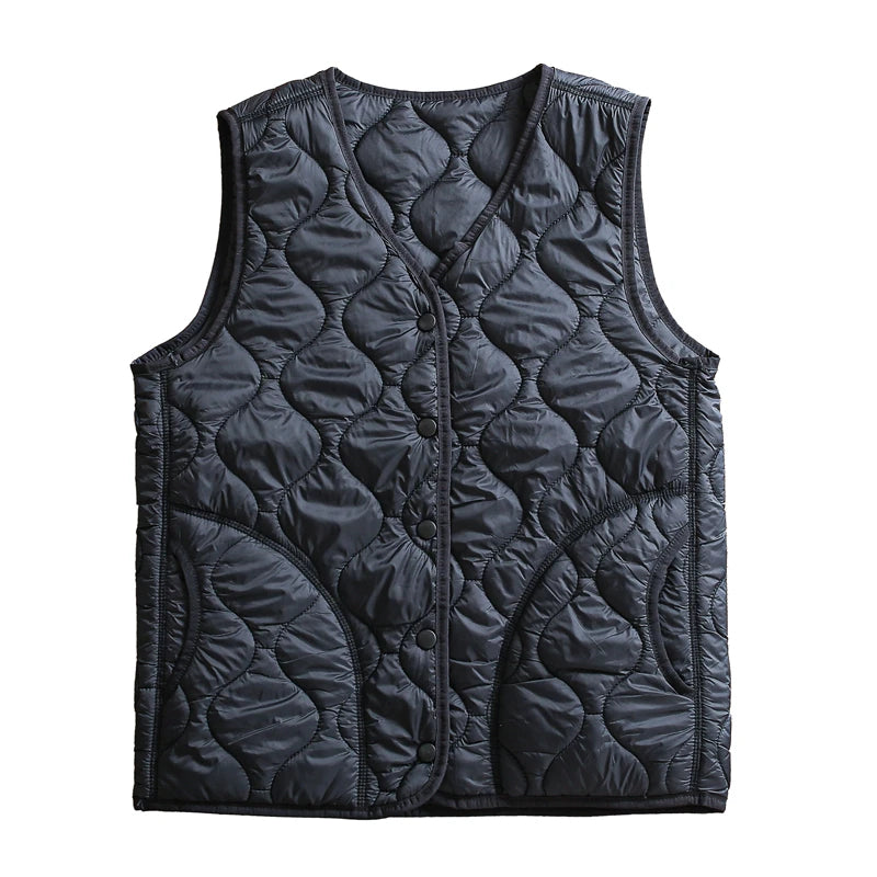Threebooy  Windproof Waterproof Autumn Padded Vest Inner Imitation Wool Quilted Cotton Fluffy Warm Lightweight V-neck Vest Cotton Waistcoat