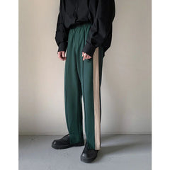 Threebooy Korean Men's Loose Elastic Waist Casual Pants Open Fork Wide Leg Pants Vintage Trousers Green/brown Joggers Sweatpants