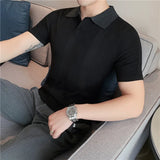 Threebooy  New Style Men's summer High quality short sleeves Polo Shirts/Male Slim Fit Stripe Ice silk Hollow out POLO shirts S-3XL