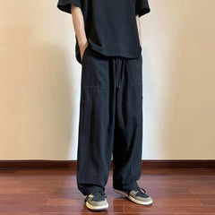 Threebooy  Japanese Straight Work Pants Men Spring and Autumn Loose Wide-leg Casual Trousers
