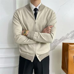 Threebooy British Style Slim-fit Sweater with Stand-up Collar American Casual Color-blocked Zipper Cardigan Woolen Top Trendy Jacket Chic