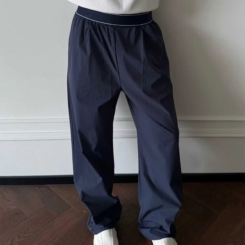 Threebooy  Trendy Men Casual Pants Fashionable Simple Solid Color Elastic Waist Straitght-led Male Trousers New Fashion