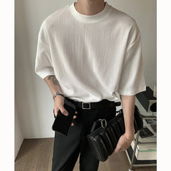 Threebooy Summer Men's Solid Color Loose Tshirts Round Neck Short Sleeve T Shirts Cotton Clothes White/black/blue Color T-shirts