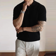Threebooy  New Men's Clothing Light Luxury Business Polo Shirt Casual Slim-fit Knitted Solid Color Short Sleeve T-shirt High Quality Tops