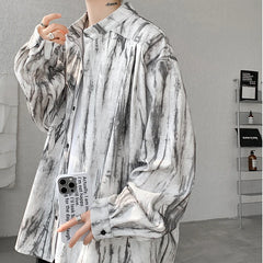 Threebooy Stand Collar Tie-dye Shirt Men Handsome Long Sleeve Men's Clothing Spring Autumn Korean Loose Streetwear Casual Shirts