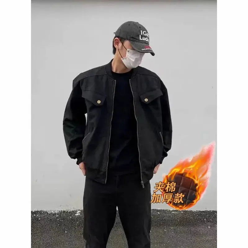 Threebooy American Retro Multi-zipper Design Jacket for Men Women Autumn High Street All-match Bomber Coat Baseball Collar Zipper Jacket