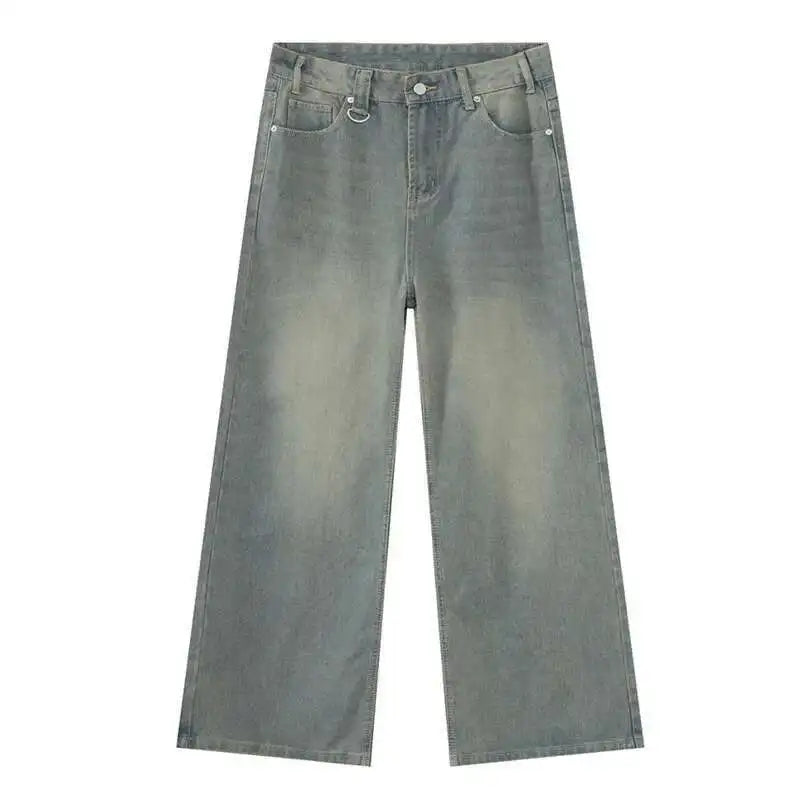 Threebooy  High Street Men's Denim Pants Camouflage Casaul Straight Bottom Simple Wide Leg Loose Trousers Spring Stylish 2025