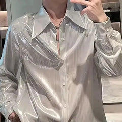 Threebooy Summer Trendy and Simple Iron-free Shirt for Men, Long Sleeves Korean New Loose Casual Handsome Shirt Thin Top Aesthetic