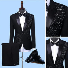 Threebooy  Luxury Men's 2 Piece Suit Formal One Button Slim Fit Tuxedos for Wedding Groom Business Dinner Prom