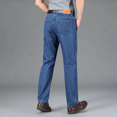 Threebooy  100% Cotton Men's Brand Thin Business Jeans Straight Slim Classic Male Trousers Fashion Casual Breathable Summer Denim Pants