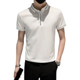 Threebooy Summer Men's Casual Fashion Short Sleeve Top Clothes Slim Fit T-shirts Lapel Collar White/black color Pullover M-3XL